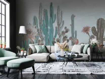 Carta da parati con cactus rosa e verde Fantasia WPC_582 di Caos Creativo by Rossi&Co