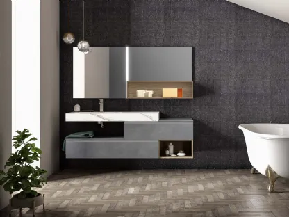 Mobile da Bagno sospeso in laccato metallico piombo Lapis 05 di Birex