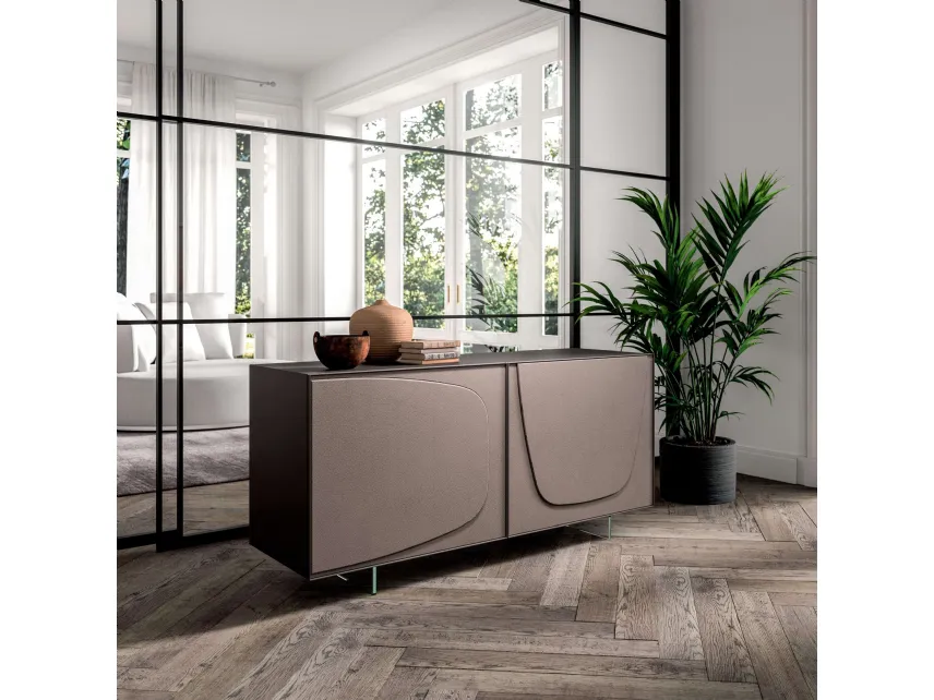 Madia Trilogy Duo a due ante rivestite in pelle Moka di Ozzio