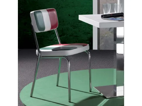 Sedia Hollywood-Sprint in ecopelle imbottita Italian Flag con base in metallo cromato di La Seggiola