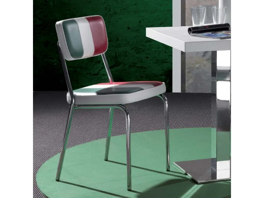 Sedia Hollywood-Sprint in ecopelle imbottita Italian Flag con base in metallo cromato di La Seggiola