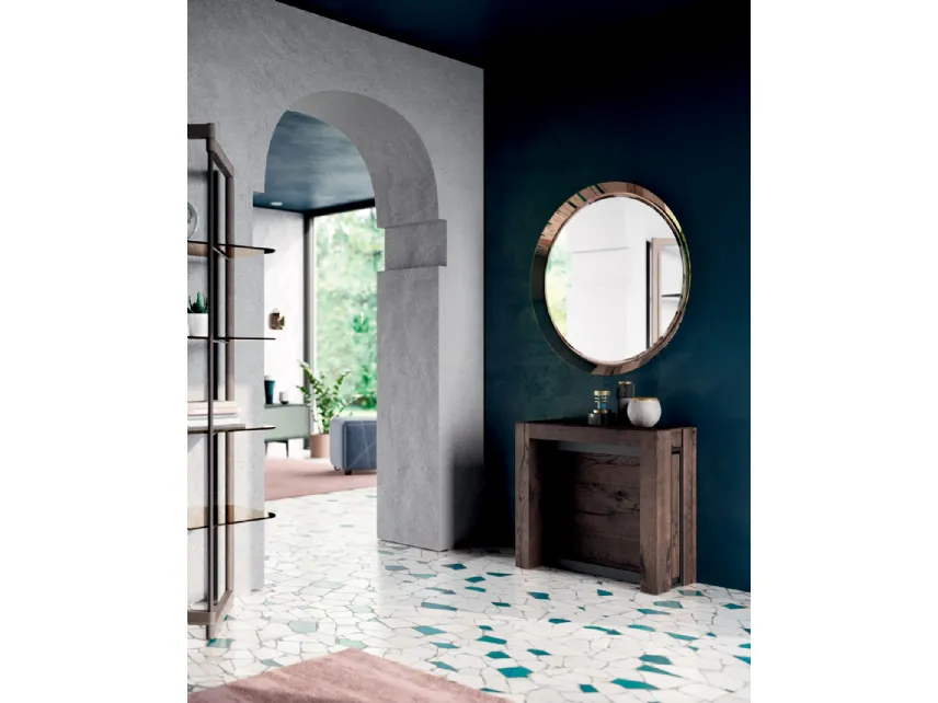 Consolle A4 allungabile in Rovere e metallo dotata di 4 prolunghe incorporate nella struttura di Ozzio