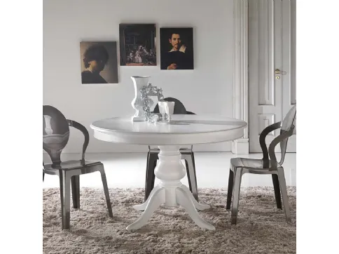 Tavolo rotondo allungabile Re-Style impiallacciato tanganika in tinta con base in Faggio massello laccato bianco uniforme di La Seggiola