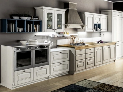Cucina Classica lineare Magda 05 in legno di Rovere Decapé Gesso e Ecru di Arrex
