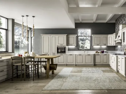 Cucina Classica angolare Nora 04 in legno laccato Decapé Ecru di Arrex