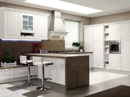 Cucina Classica lineare Magda 02 in legno di Rovere Decapé e laccato Canapa opaco di Arrex