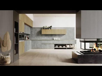 Cucina Moderna angolare AL 32 06 in Gres Pietra e Rovere di Arrex