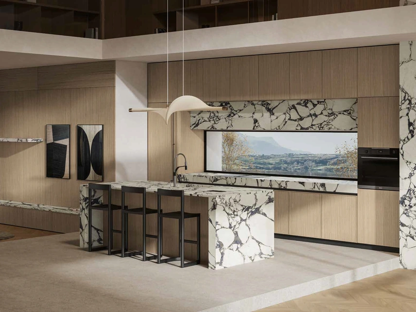 Cucina Moderna in rovere e gres con isola Daytona Elegant di Arrex