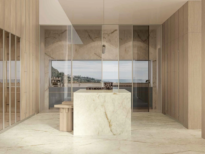 Cucina Moderna lineare in vetro Daytona Natural di Arrex